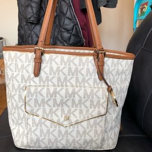 Michael Kors signature white tote.